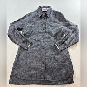 Soft Surroundings Linen Button Down Shirt Women’s Medium Gray Long Sleeve Tunic
